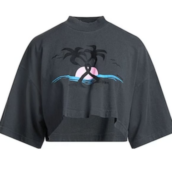 Palm Angels Hugging Palms Cropped T shirt in Cotton Jersey L - Picture 1 of 11
